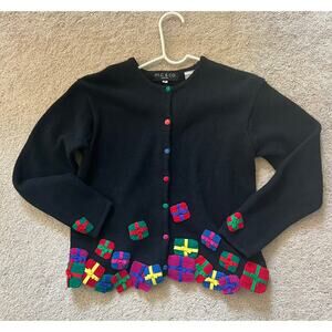 Vintage Christmas cardigan, 3D gifts presents, colorful Ramie Cotton P / P